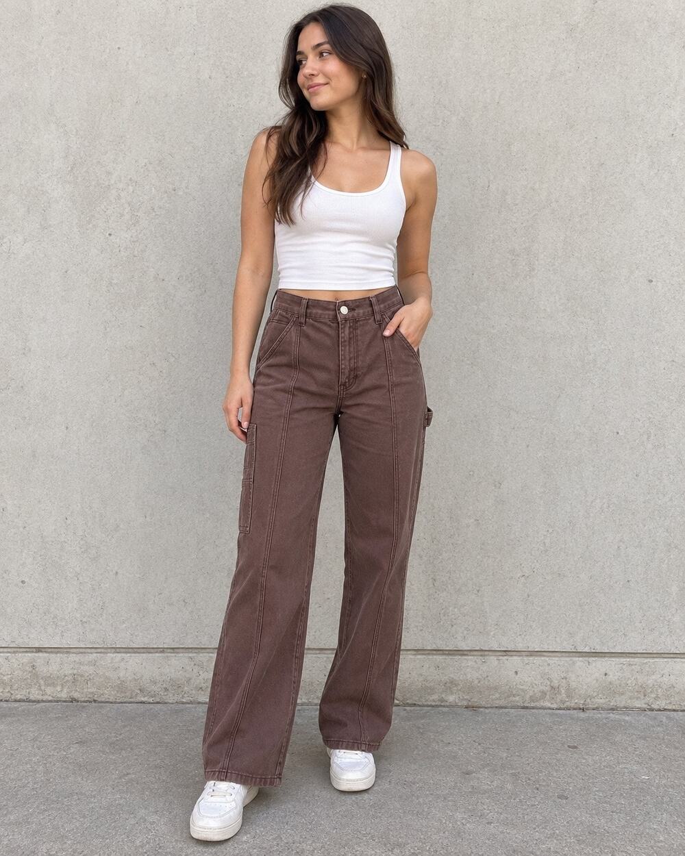 PacSun Ultra High Rise Flare Carpenter Pants 27 Brown Utility Y2K